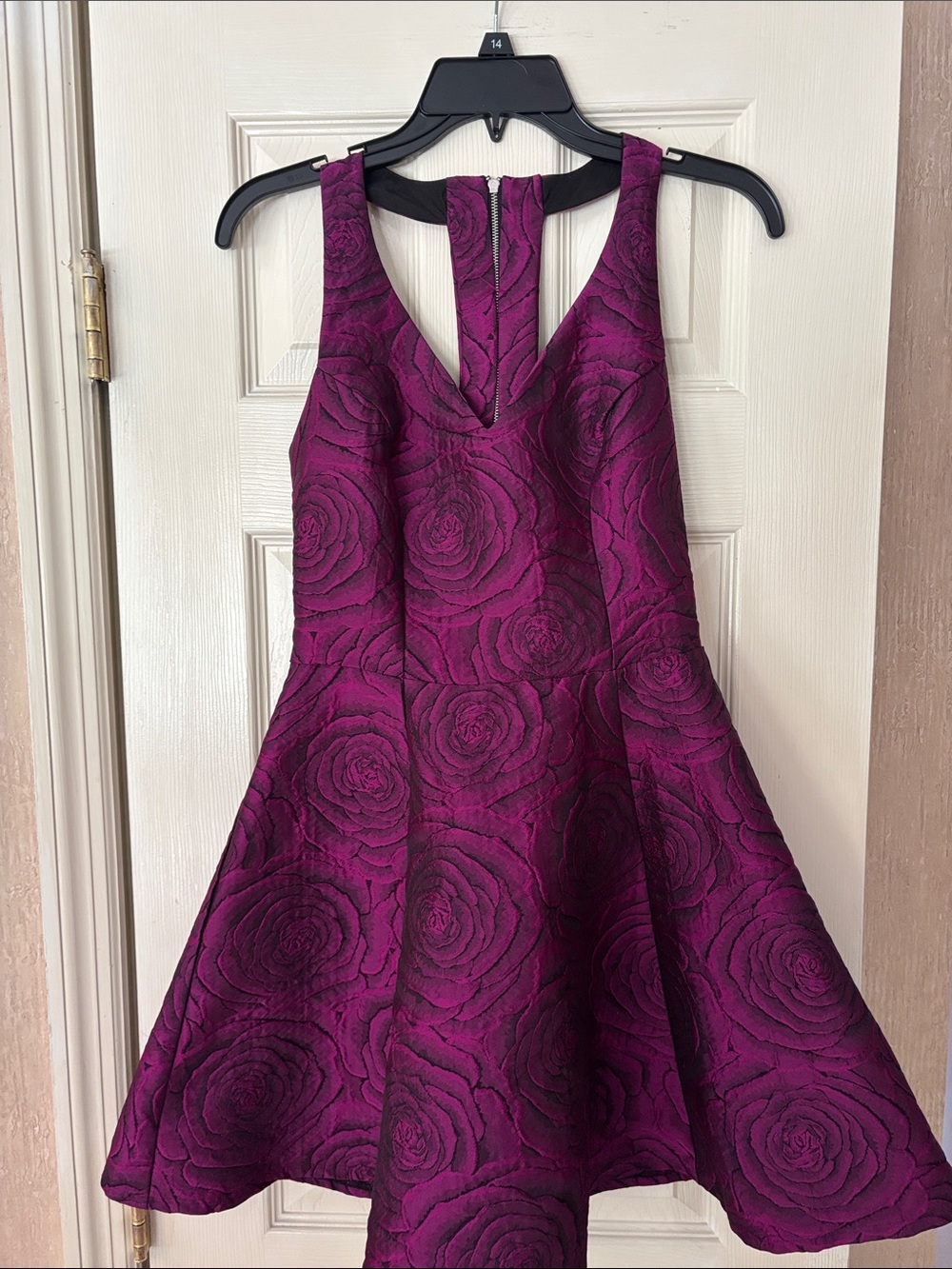 Aqua Deep Purple Rose Jacquard Fit & Flare Mini Dress
